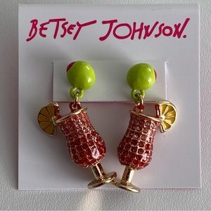 Betsey Johnson Pink Cocktail Glass Rhinestone Earrings NWT